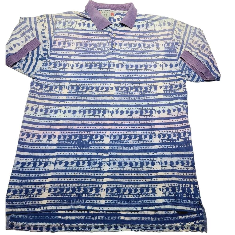 Vintage Morse Code Polo Shirt Men's Size XL Faded 90's All Over Design Colorful